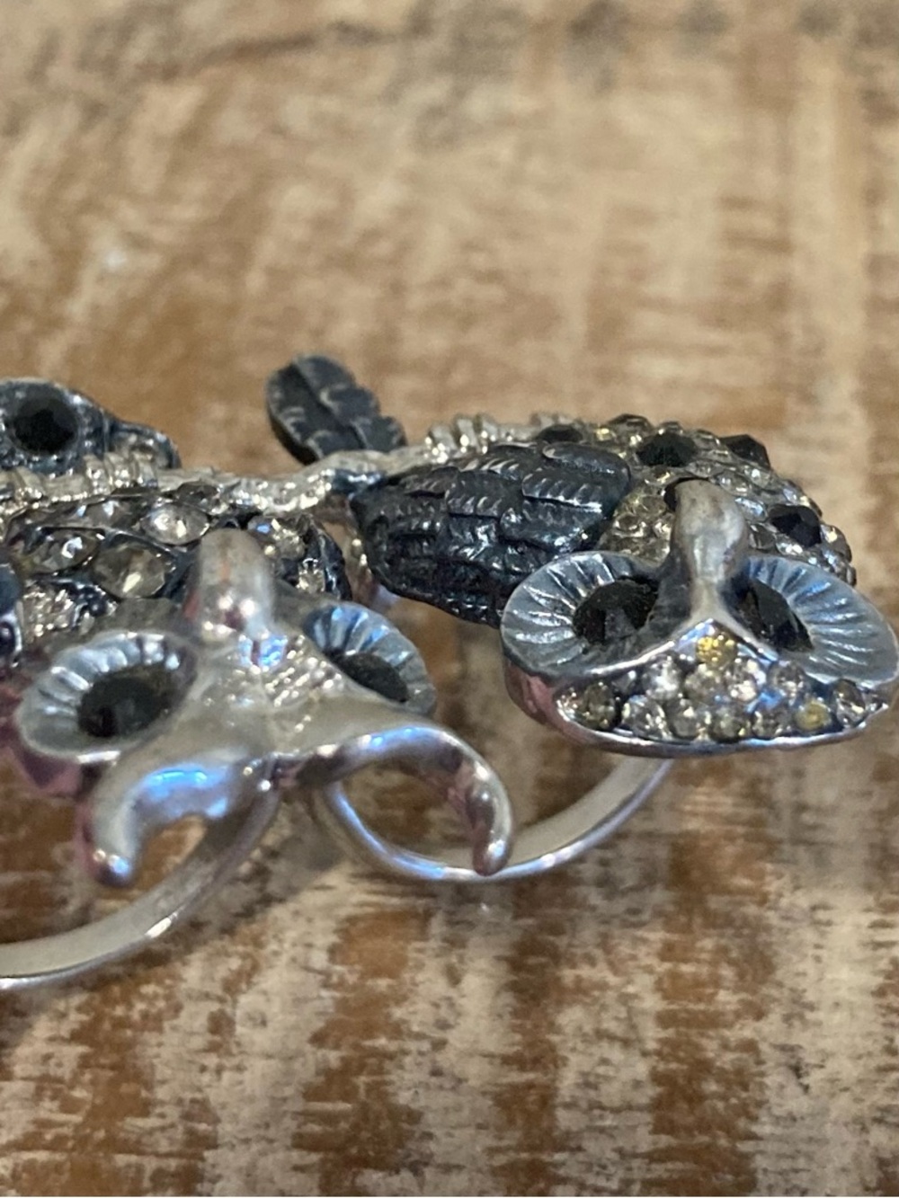 Double Owl Ring with Black Accents Silver Tone - Picture 8 of 10